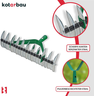 KOTARBAU® Schneidrechen 360 x 130 mm Rasenlüfter Kultivator Rasenbelüfter Rechen Handvertikutierer z