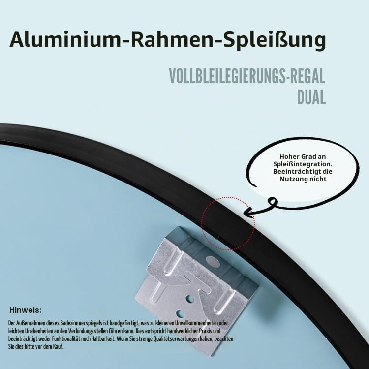 50 x 70 cm grosser gewölbter Spiegel schwarz gebürsteter Rahmen Wandspiegel Metallrahmen HD Glas Wan
