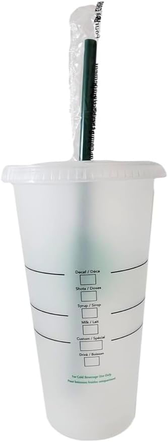 Starbucks Wiederverwendbare Trinkbecher aus Hartplastik, 680 ml, mit Deckel und grünem Strohhalm mit