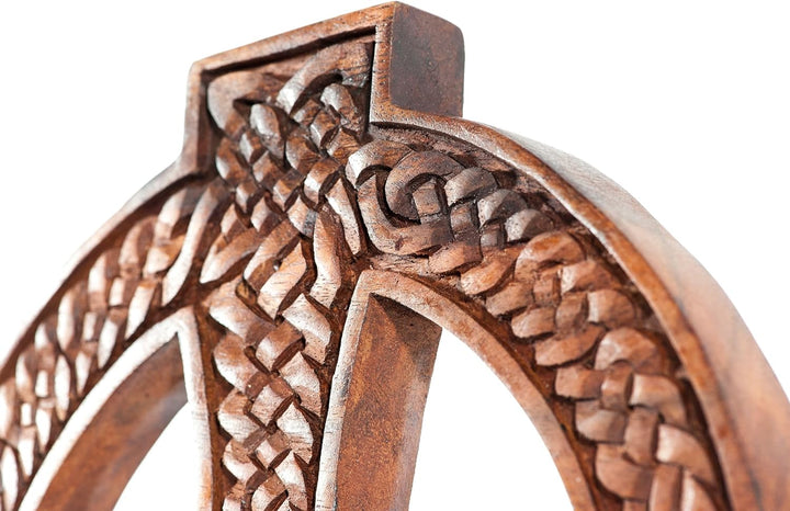 Windalf Wand Deko Taran Ø 29 cm KELTENKREUZ mit Zopfmuster Celtic Art Handarbeit aus Holz