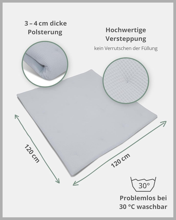 ULLENBOOM ® Baby Krabbeldecke 120x120 cm gepolstert in Grau (Made in EU) - Krabbeldecke für Baby mit