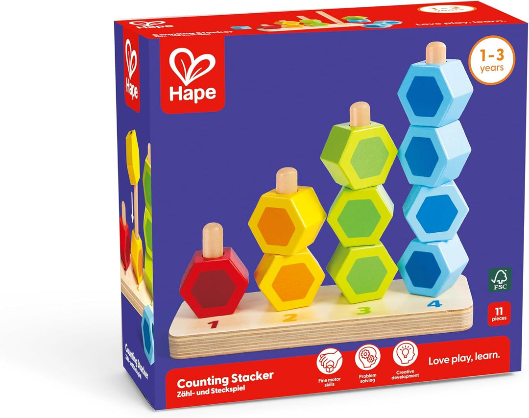 Hape Zähl- und Steckspiel, Holz Lernspielzeug, Motorikspielzeug, Zahlen &amp; Farben Lernen, Steckspiel