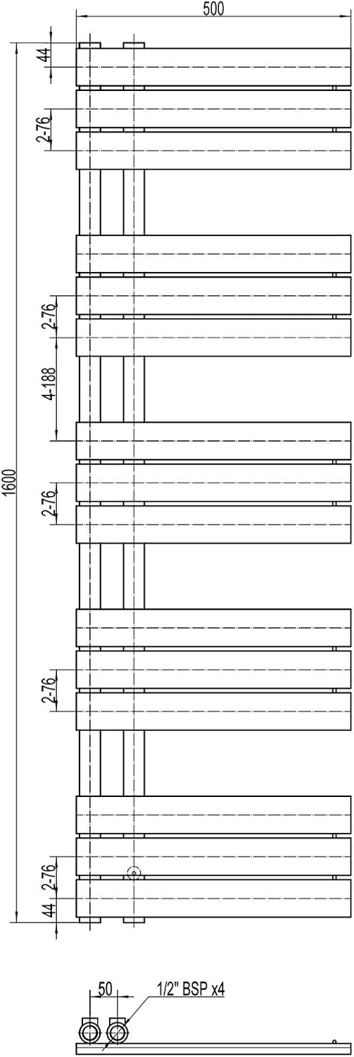 Design Badheizkörper Handtuchwärmer D16W in Weiss - Grösse wählbar, Grösse:1600x500mm, Anschlussgarn