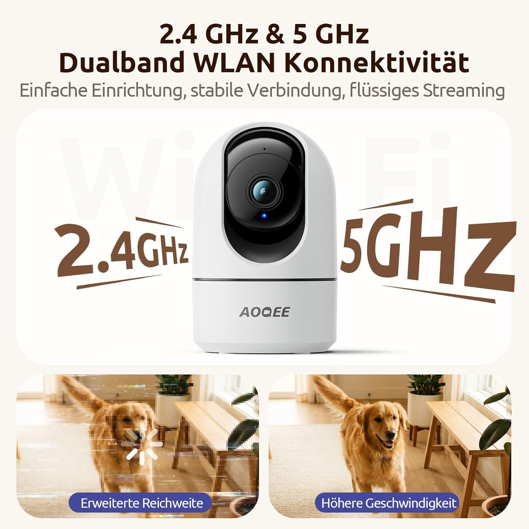 AOQEE 2K Überwachungskamera Innen - 2,4 & 5 GHz Babyphone mit Kamera Überwachung Innen WLAN, Hundeka