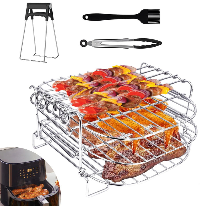 Heissluftfritteuse Zubehör, 3 Etagen Heissluftfritteuse Grillrost Multifunktional Gitter Edelstahl A