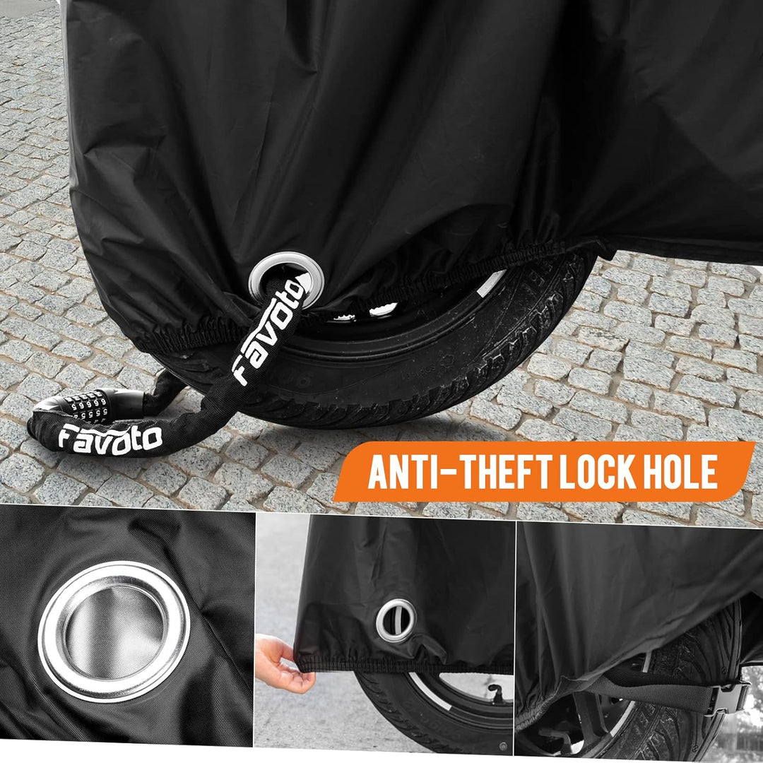 Favoto Motorradabdeckung für alle Jahreszeiten 210T wasserdichte Motorradabdeckung, 225 cm lang, UV-