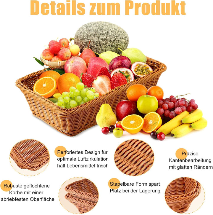4 Stück Brotkorb Geflochten, Brotkörbchen, Weidenkörbchen, Aufbewahrungskorb Geflochten für Gemüse O