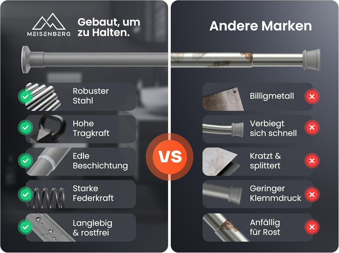 Teleskopstange zum Klemmen - Grau, Ø 25 mm - Vorhangstange ohne Bohren - Klemmstange für Gardinen, D