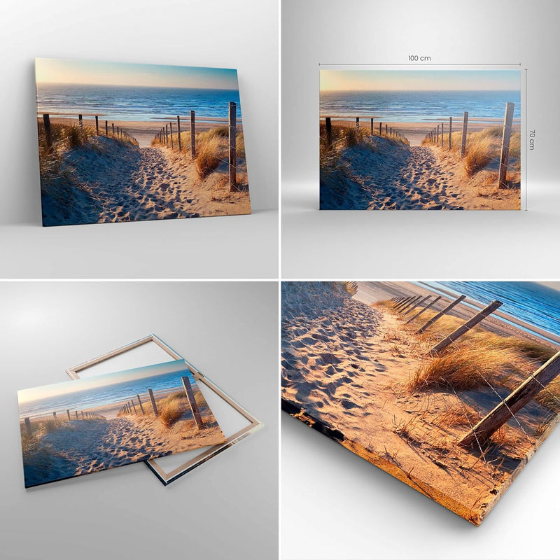 Bilder auf Leinwand 100x70cm Leinwandbild mit Rahmen Meer Strand Düne Gross Wanddeko Bild Schlafzimm