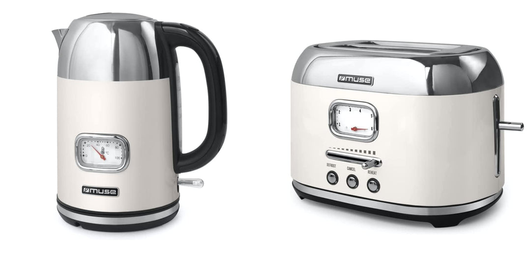 Muse Wasserkocher und Toaster Set, 2er Frühstücks-Set mit Retro Wasserkocher und 2 Scheiben Toaster