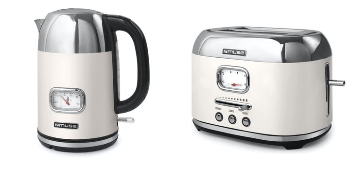 Muse Wasserkocher und Toaster Set, 2er Frühstücks-Set mit Retro Wasserkocher und 2 Scheiben Toaster