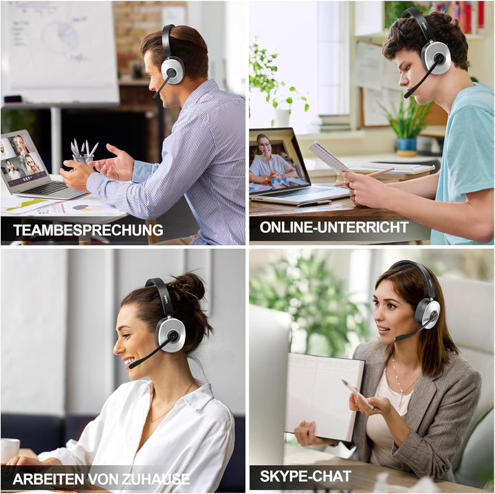 Wantek Bluetooth Headset mit Mikrofon für PC,Kabelloses Headset mit USB-Dongle, Noise Cancelling Mik