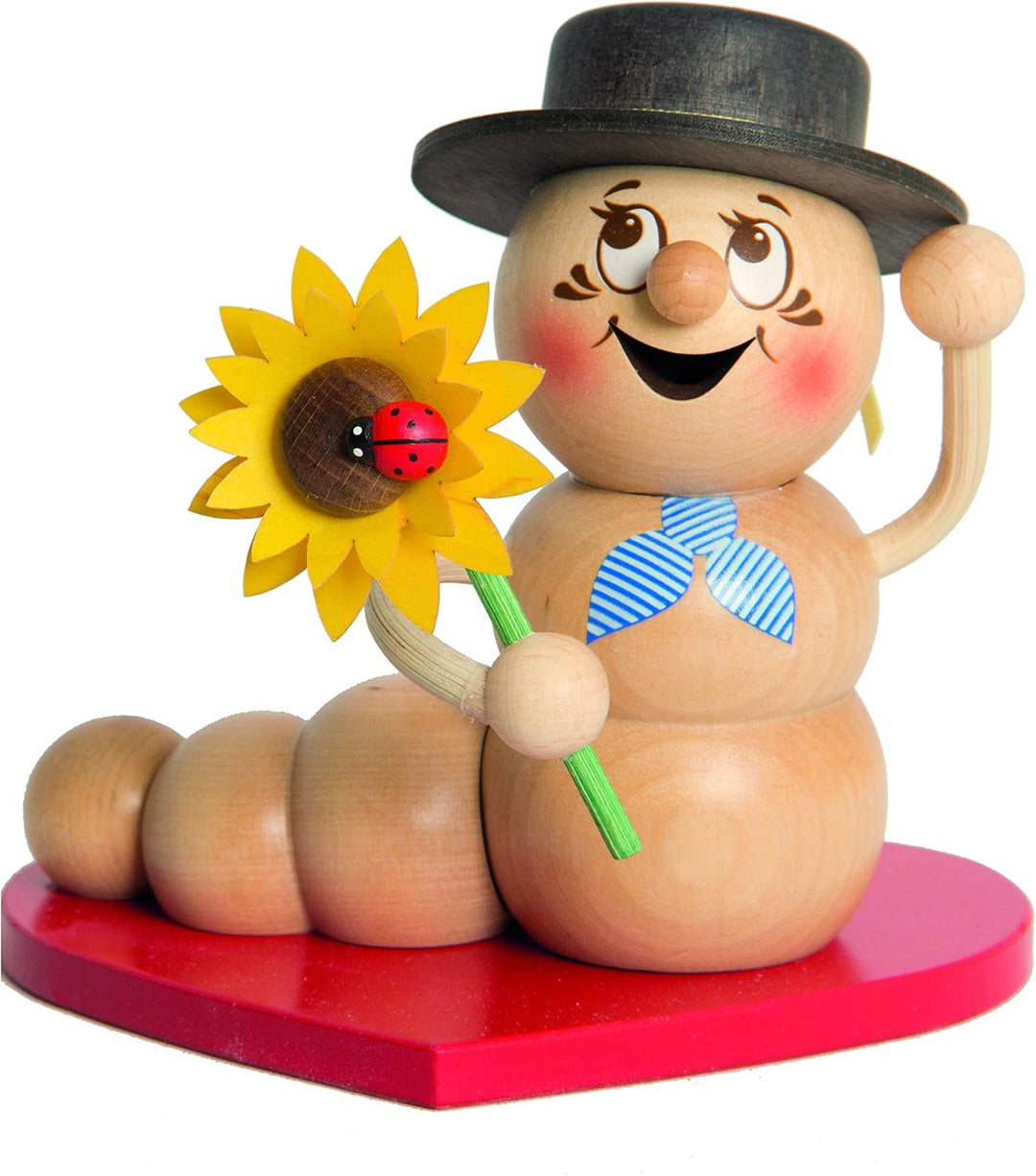 Drechslerei Kuhnert Rauchmann / Räucherfigur - Rauchwurm aus Holz - Rudi & Rosi - Motiv: Herz-Rudi -