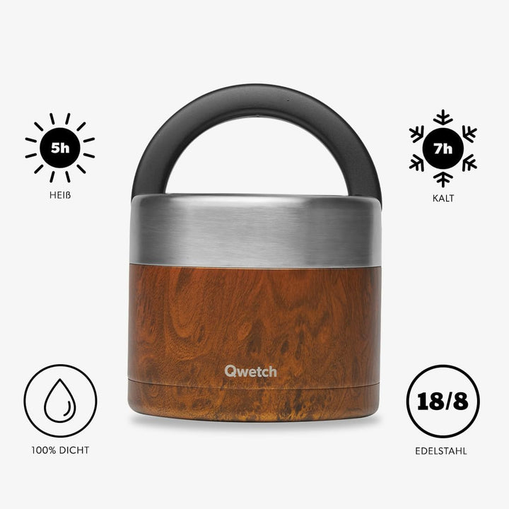 QWETCH - Thermobehälter für Essen mit Griff - 850 ml Trinken - Lunchbox Edelstahl Isotherm - 5h Heis