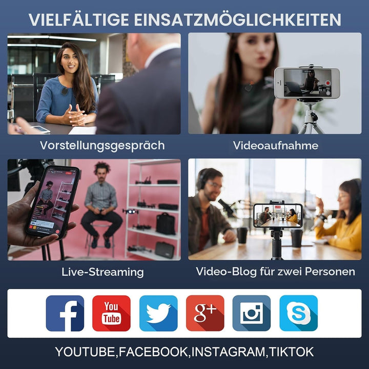 OSA Kabelloses Lavalier Mikrofon für iPhone & iPad, mini Dual Ansteckmikrofon mit Rauschfilter Wirel