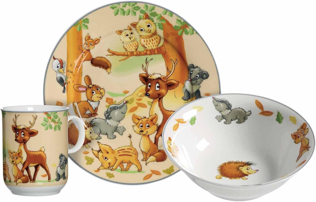 Ritzenhoff & Breker Kindergeschirr Set mit Platzset Waldtiere, 4-teilig, Bunt, Schale Becher Teller