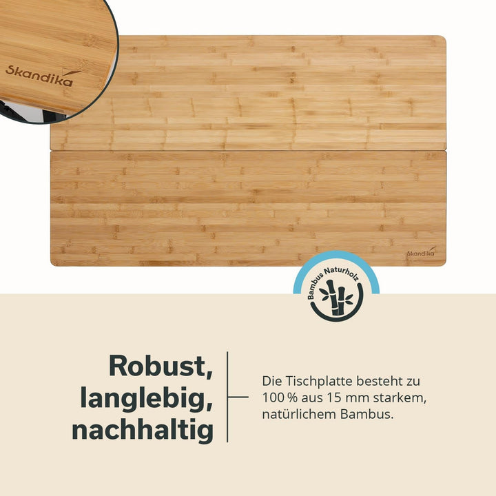 Skandika Campingtisch Tobro | Klapptisch mit Bambus Tischplatte, klappbar, stufenlos höhenverstellba