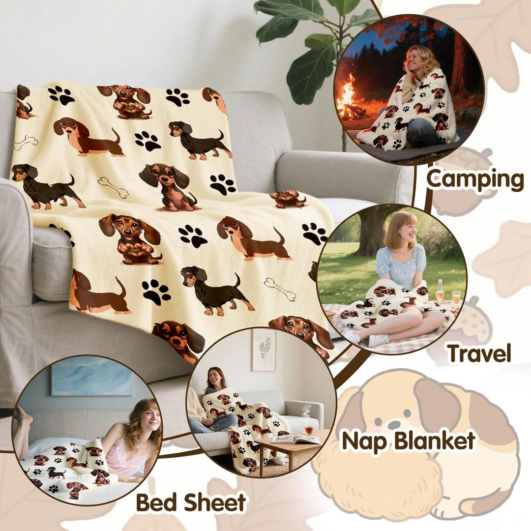 Dackel Kuscheldecke Flauschig 130x150 - Warm Blanket für Sofa & Couch, DackelGeschenk für Frauen Män