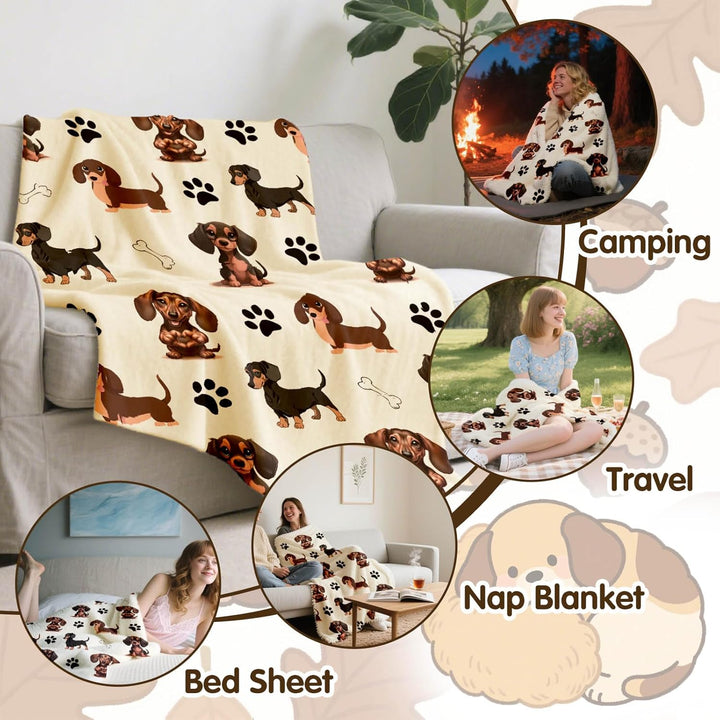 Dackel Kuscheldecke Flauschig 130x150 - Warm Blanket für Sofa & Couch, DackelGeschenk für Frauen Män