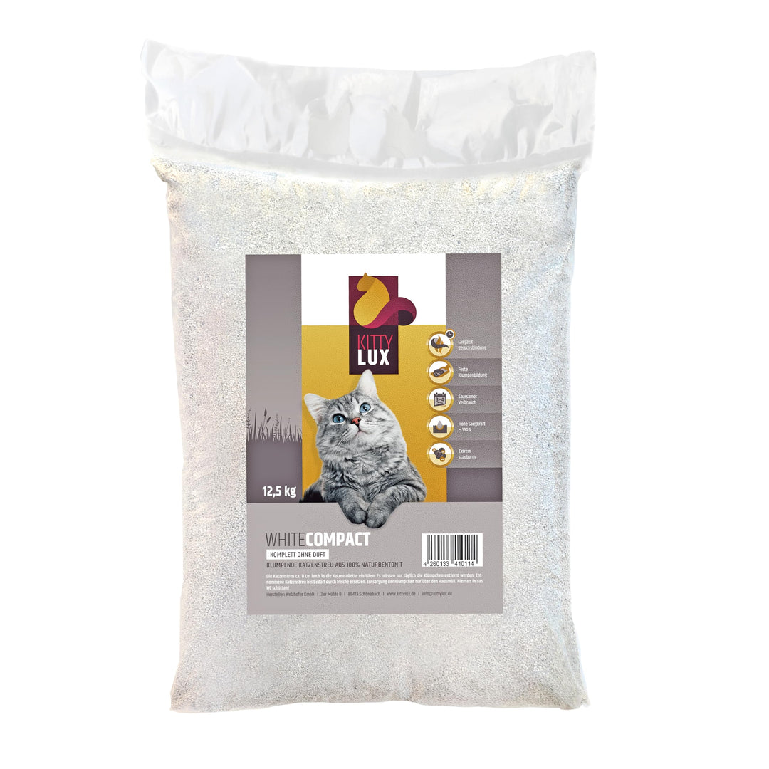 klumpende Katzenstreu White Compact 4x12,5kg ohne Duft für Sensible, anspruchsvolle Katzen, Klumpstr