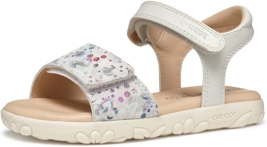 Geox Mädchen J Haiti Girl Sandal, Off White Multicolor