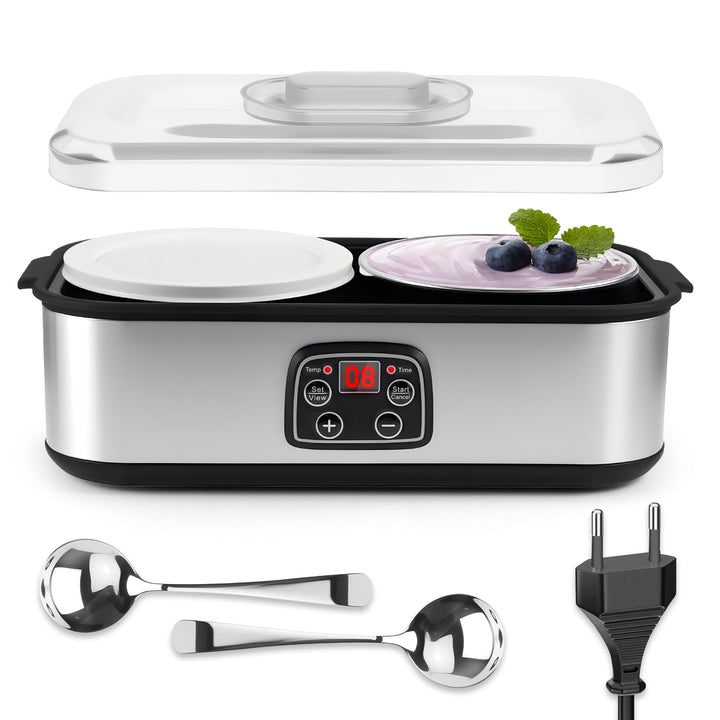 2L Joghurtbereiter Elektrischer Joghurt, Marmelade Eis & Pudding Maker mit 2 Glasbechern LED Timer P