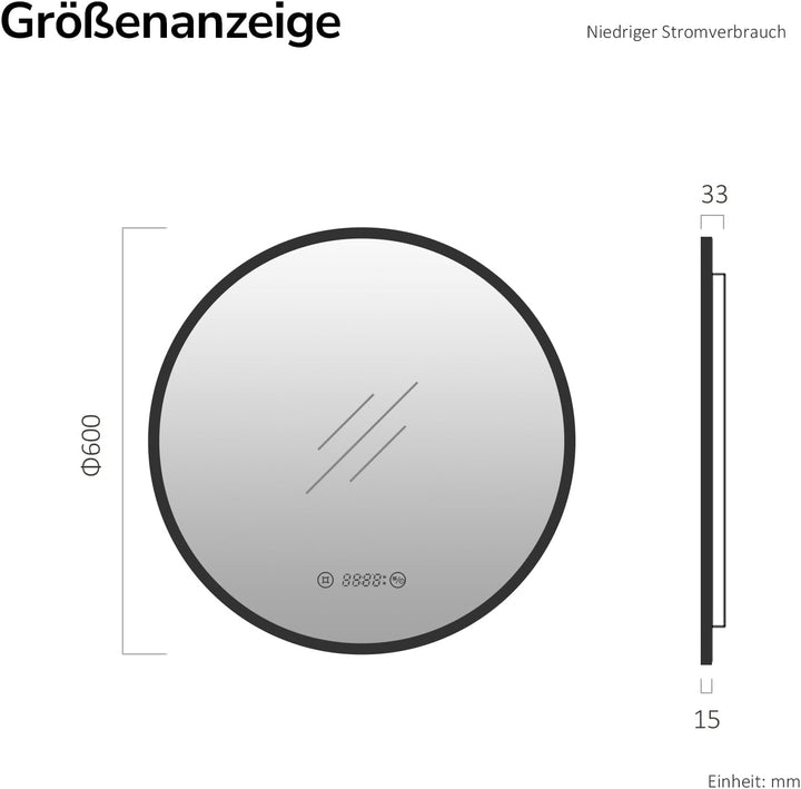 EMKE Runder Spiegel mit Beleuchtung ф60cm LED Badspiegel Schwarzer Rund Badezimmerspiegel mit Touch,