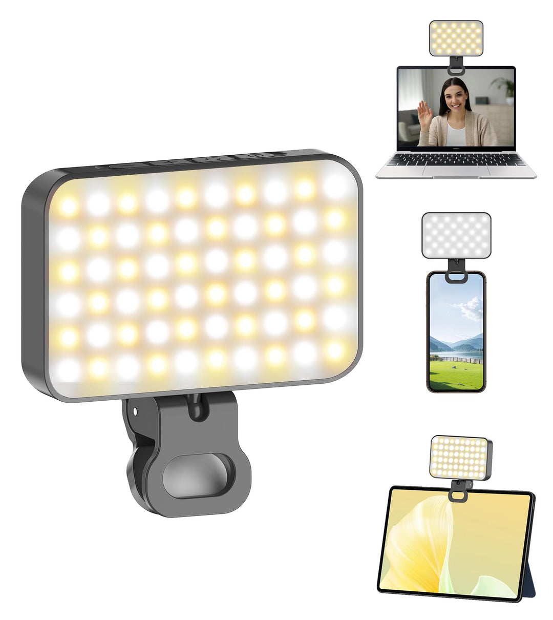 TONEOF Selfie Licht,LED Tragbar Fotostudio Blitzlicht,2000mAh Wiederaufladbares Licht mit Drehbarem
