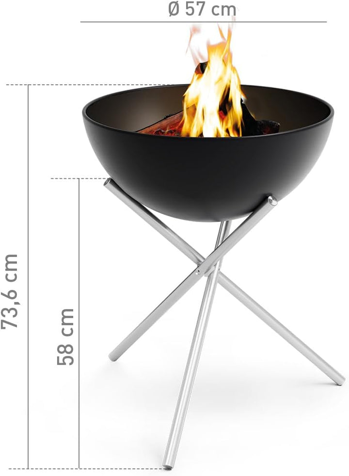 höfats - Bowl 57 Feuerschale mit Edelstahl Dreibein - raucharme Verbrennung - Feuerstelle mit Planch