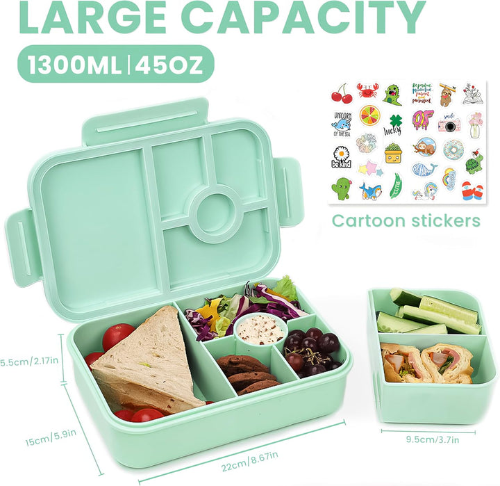 Bugucat Brotdose Kinder mit Fächern 1300ML, Lunchbox Kinder Auslaufsicher mit 5 Fächern, Bento Box L