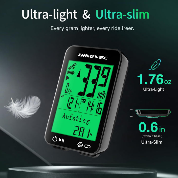 Fahrradcomputer GPS Kabellos Tacho Fahrrad IPX7 Wasserdicht 2,4 Zoll Display mit Temperatur Steigung