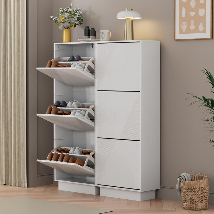 UEV Schuhschrank mit 3 Klappen, Schuhkipper Schuhkommode Schuhregal schmal für Flur mit Kippschutz/D