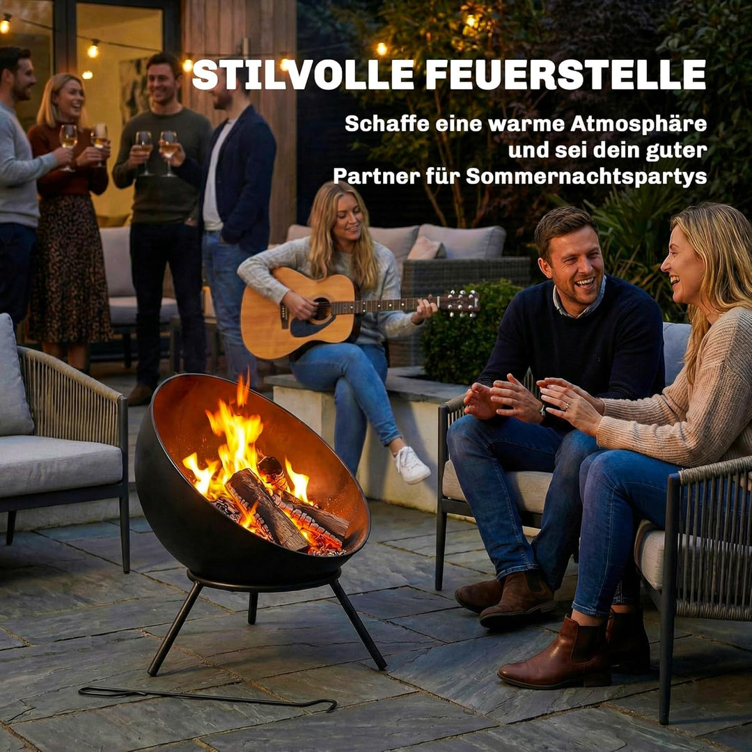 Outsunny Feuerschale 60 x 53 x 66cm verstellbar Feuerstelle mit Schürhaken Kohlegitter Ständer Feuer