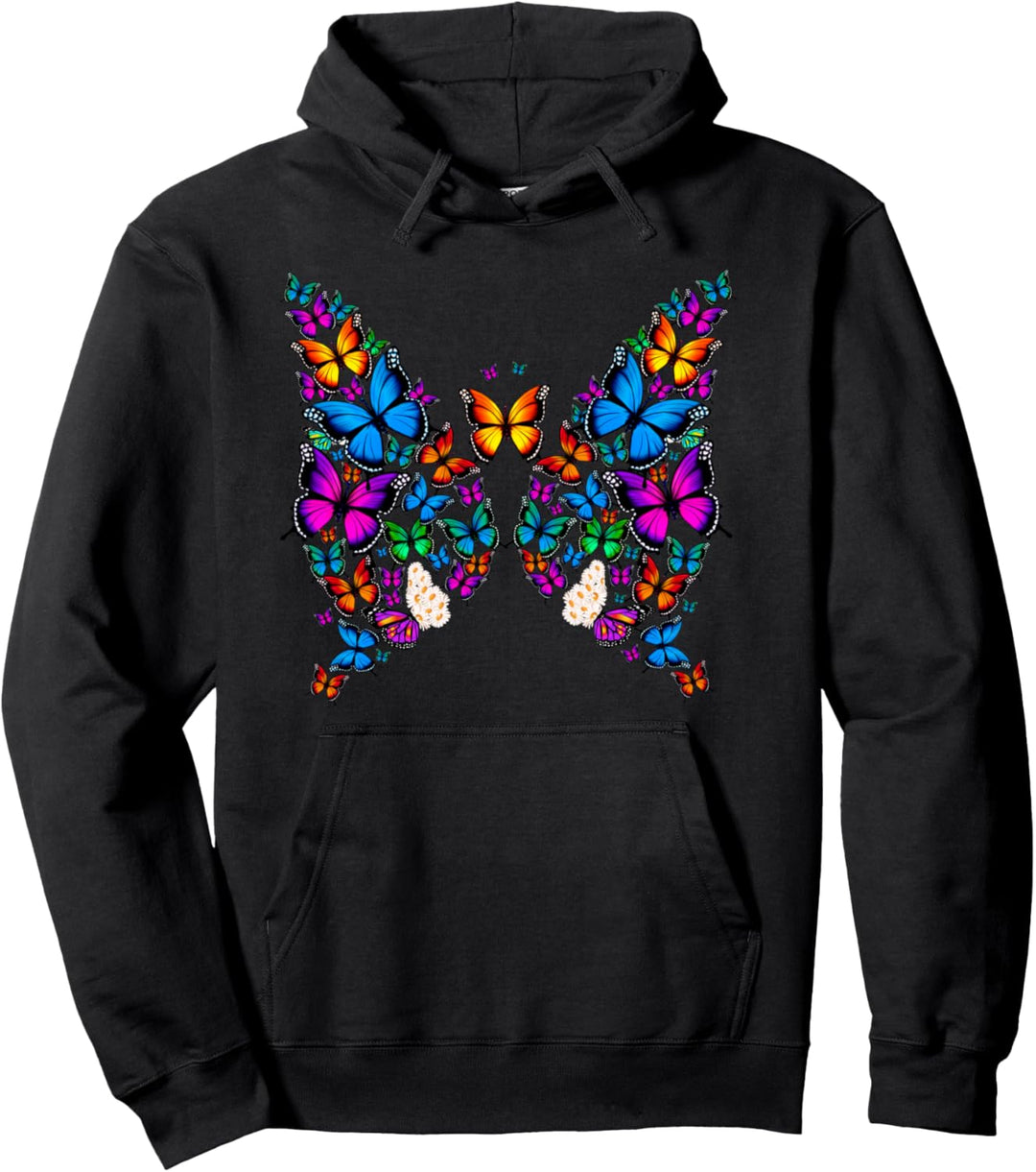 Frau Mädchen Schmetterlinge Gänseblümchen bunt Pullover Hoodie