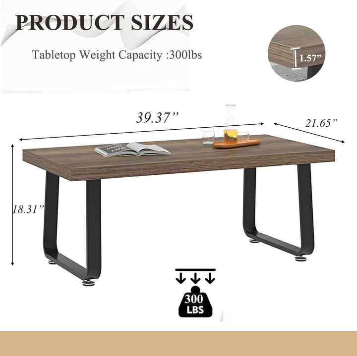 HSH Couchtisch Holz Vintage Design Wohnzimmertisch aus Holz und Metall Sofatisch Coffee Table Tisch