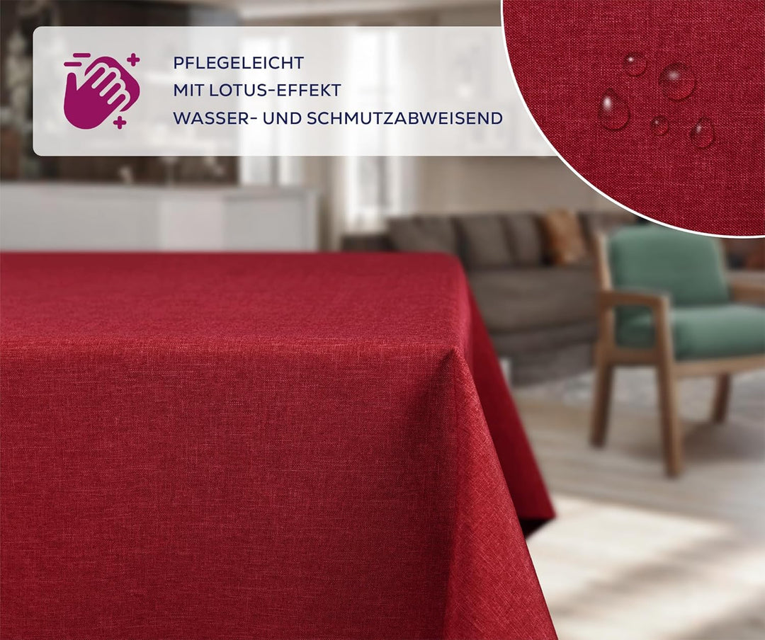 BEAUTEX Tischdecke Leinenoptik eckig 130x220 Bordeaux abwaschbar | fleckenabweisend, bügelfrei, pfle