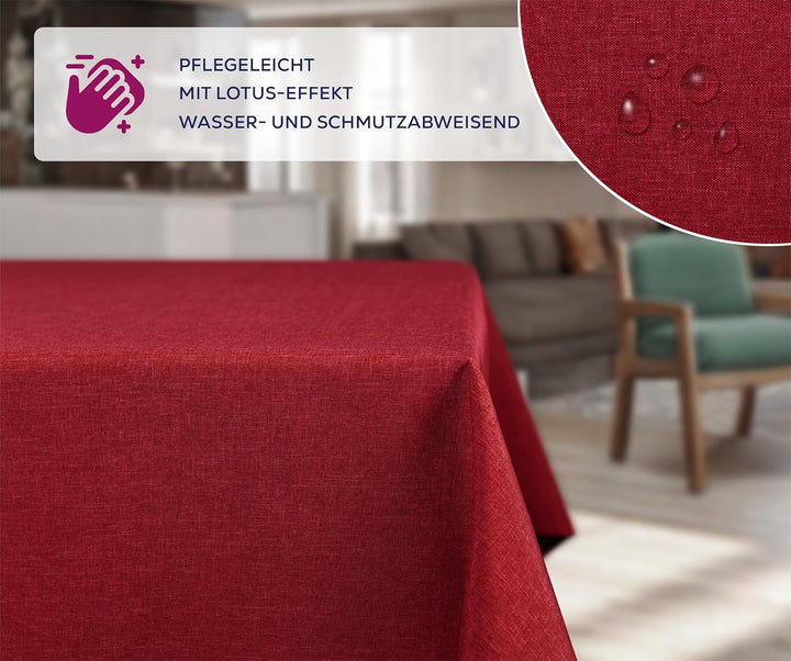 BEAUTEX Tischdecke Leinenoptik eckig 130x220 Bordeaux abwaschbar | fleckenabweisend, bügelfrei, pfle