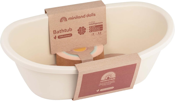 Miniland Dolls Badewanne mit Regenbogen-Schwamm, 31100, Beige