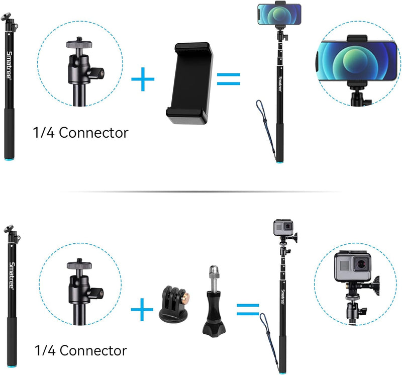 Smatree 70inch(178cm) Aluminiumlegierung ausziehbarer Selfie Stick, Teleskopstange Einbeinstativ für