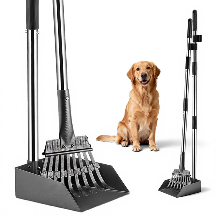 Hundekotschaufel und Harke Set – Hundekotsammler aus Edelstahl | Mit langem Griff für grosse mittelg