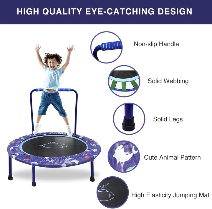 Ø91cm Kinder Trampolin Mini Fitness Trampolin Faltbarer Bungee Übungsrebounder mit verstellbarem Han