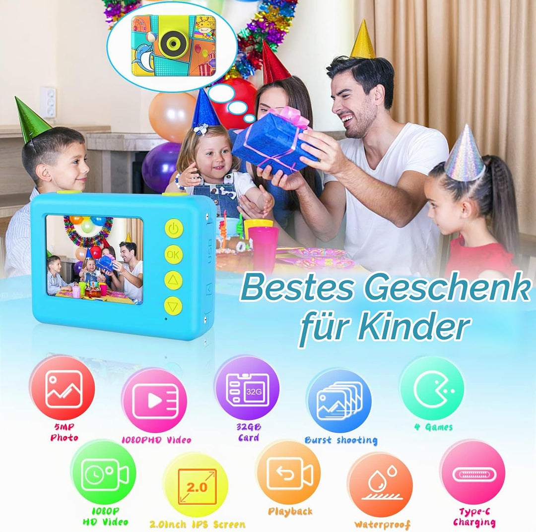 CHAKEYAKE Kinderkamera, 1080P HD Digitalkamera Kinder, Fotoapparat Wasserdicht Kamera Kinder für Out