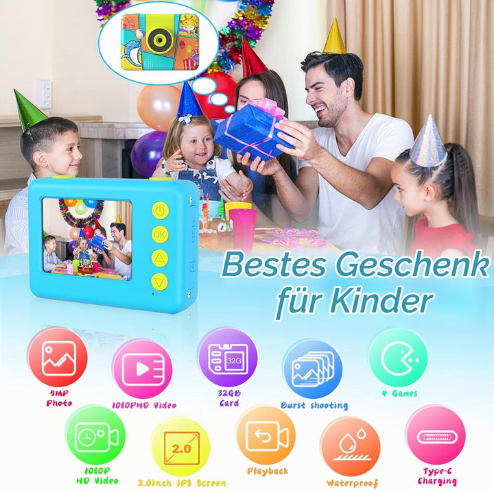 CHAKEYAKE Kinderkamera, 1080P HD Digitalkamera Kinder, Fotoapparat Wasserdicht Kamera Kinder für Out