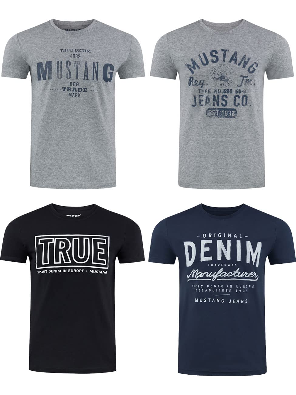 MUSTANG Herren T-Shirt 4er Pack Frontprint O-Neck Rundhalsausschnitt Kurzarm Regular Tee Shirt 100%