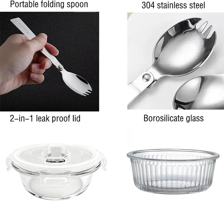 H.JSS WDJS Kleine Glasbehälter mit Feckel und Mit Löffel, Rund Meal Prep Gläser Mit Löffel, BPA-frei