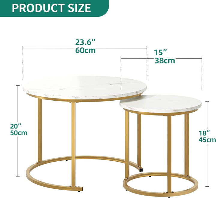YITAHOME Couchtisch 2er Set Rund, Wohnzimmertisch Modern, Stapelbar, mit Stauraum, Holzplatte, Metal