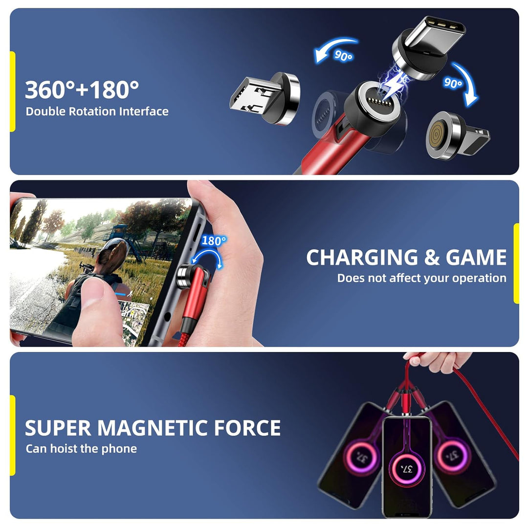 USB C kabel [4Pack 1m+2m+2m+3m] Red 3 in 1 ladekabel magnetisch 540-Grad-Drehung 3A Schnelllade & Da