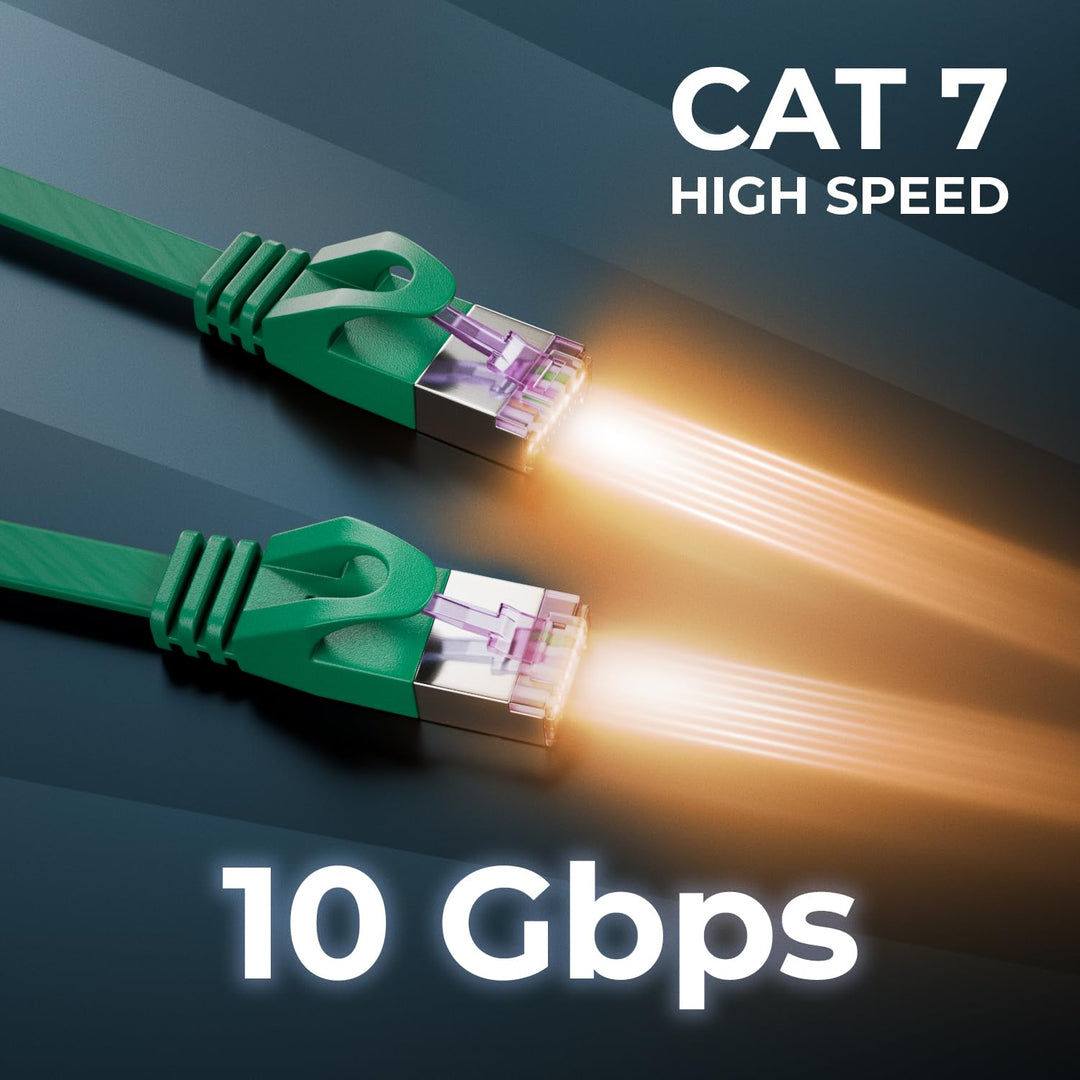 deleyCON 10x 0,5m Flaches CAT7 Netzwerkkabel (CAT 7 mit 10 Gbit/s) Gigabit LAN - RJ45 Ethernet Kurze