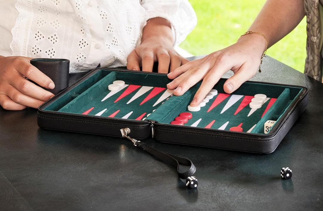 Engelhart- 250502 – Reisetasche Backgammon-Reisespiel 9 Zoll grün rot weiss, 9 Zoll Grün Rot Weiss
