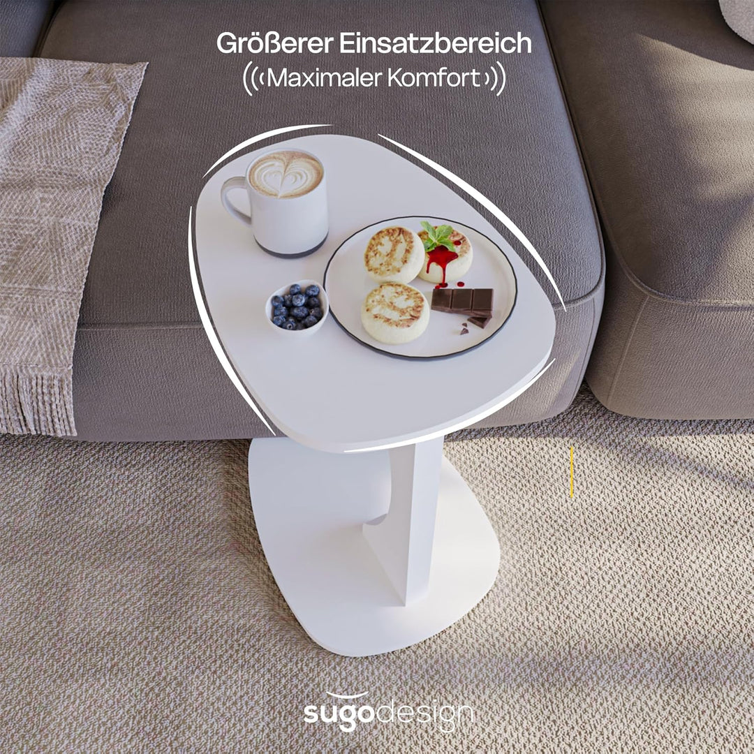 Beistelltisch Couch mit Rollen, Kleiner Beistelltisch C-Form, Sofatisch in stylischem Weiss, Kleiner